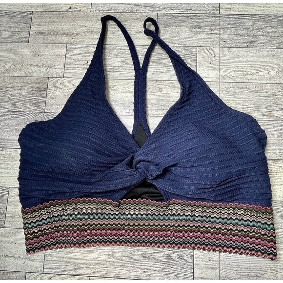 Cupshe Women's M Blue Textured Rainbow Halter Crop Swim Top Padded - Picture 4 of 12